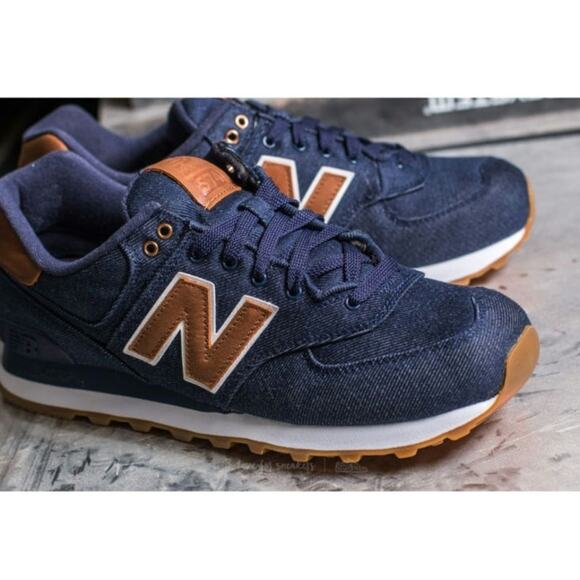 New Balance‎ Men\'s 574 Classics 15 Ounce Canvas Denim Black Brown Sneakers main image 6